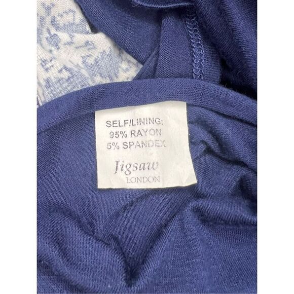 Jigsaw Women’s Small Luxury Midi Dress Blue White Twist Front V-Neck - Picture 8 of 8